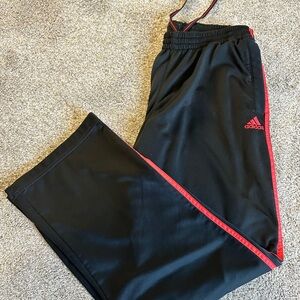 Adidas Pants Mens Track Sweat Large Black Red Stripes Baggy Workout Gym Sweats L